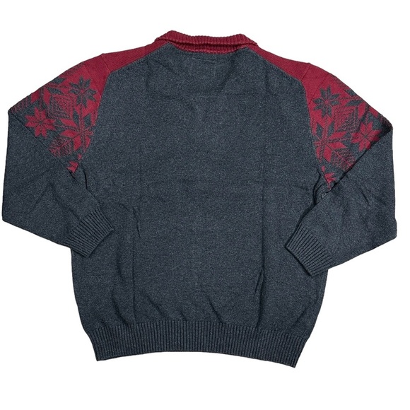Men’s Weatherproof 3XL 3X Quarter 1/4 Zip Sweater Red Charcoal Holiday Snowflake - Picture 5 of 11